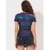 Allegra K Women's Party Metallic Short Sleeve Textured Shiny T-shirts - 4 of 4