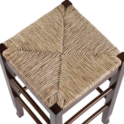Elegant Cappuccino Hardwood 29" Square Rush Bar Stool