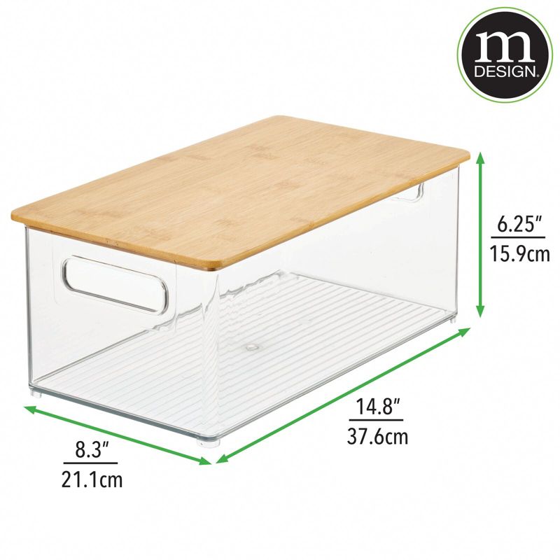 mDesign Plastic Kitchen Storage Box - Bamboo Lid, Handles, 4 of 9