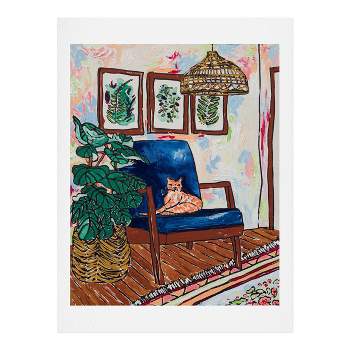 Lara Lee Meintjes Ginger Cat in Peacock Chair with Indoor Jungle of House Plants Interior Painting Art Print - Society6