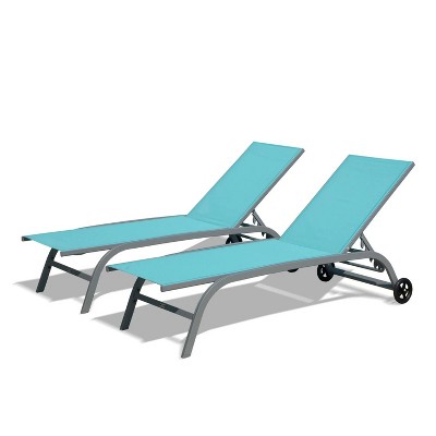 47.72"Chaise Lounge Outdoor Set of 2, Lounge Chairs for Outside with Wheels
