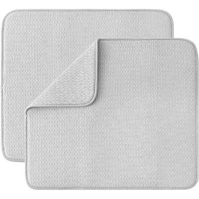 LunaLulinlk Dish Drying Mat for Kitchen 2 Pack, Absorbent Microfiber Dishes Drainer Mats 19.2 x 15.8 Inch, Gray