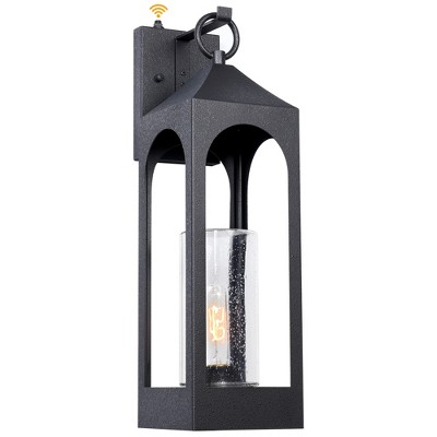 LamQee 20.87 inch Large Outdoor Wall Lights with Seeded Glass Modern Outdoor Wall Lantern Sconces with Dusk to Dawn Sensor
