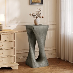 Lyngins Twisted Spiral Patio End Tables, MGO Accent Table, Wood-Look Outdoor End Table for Patio or Indoor Use, Outdoor Side Table - 1 of 4