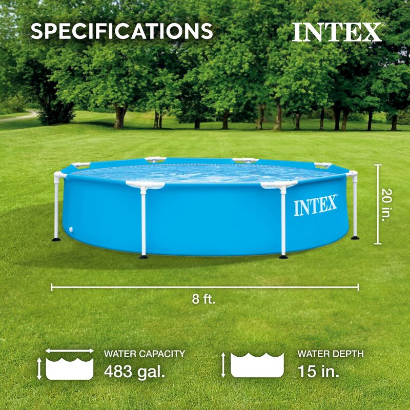 Intex 28205EH 8 Foot x 20 Inch Round Metal Frame Outdoor Backyard Above Ground Swimming Pool with Reinforced Sidewalls, Blue (Pool Only), 3 of 9