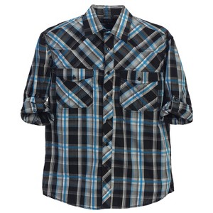 Gioberti Boy's Long Sleeve Roll Up Plaid Checked Shirt - 1 of 3