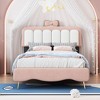 NicBex Twin/Full Size Princess Upholstered Platform Bed Frame with Bow-Knot Headboard for Girls,Solid Wood Slats Support,Easy Assembly,White+Pink - 2 of 4