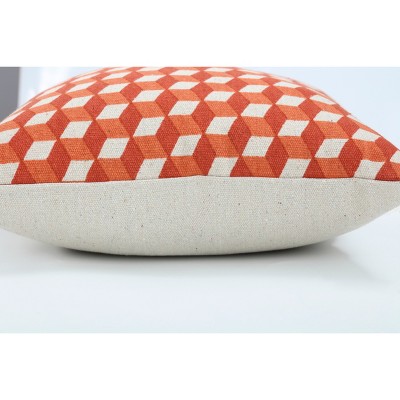 18" Orange Geometric Cubes Cotton Square Throw Pillow