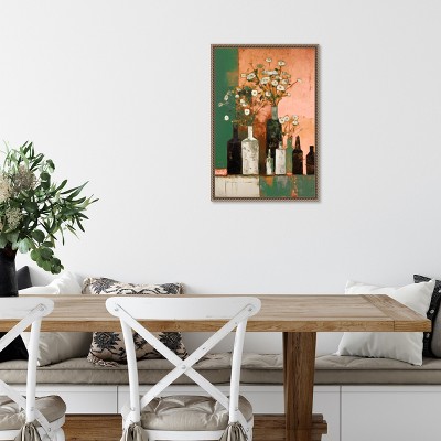 Botanic-Inspired Framed Canvas Wall Art with Weathered Embellishment