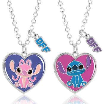 Disney Stitch Girls BFF Necklace with Angel and Stitch Charm - Best Friends Gift Necklaces, Set of 2
