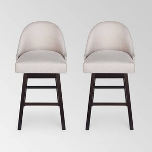 Set of 2 Boyd Modern Upholstered Swivel Barstools Beige: 31" Seat, Rubberwood - Christopher Knight Home - 1 of 4