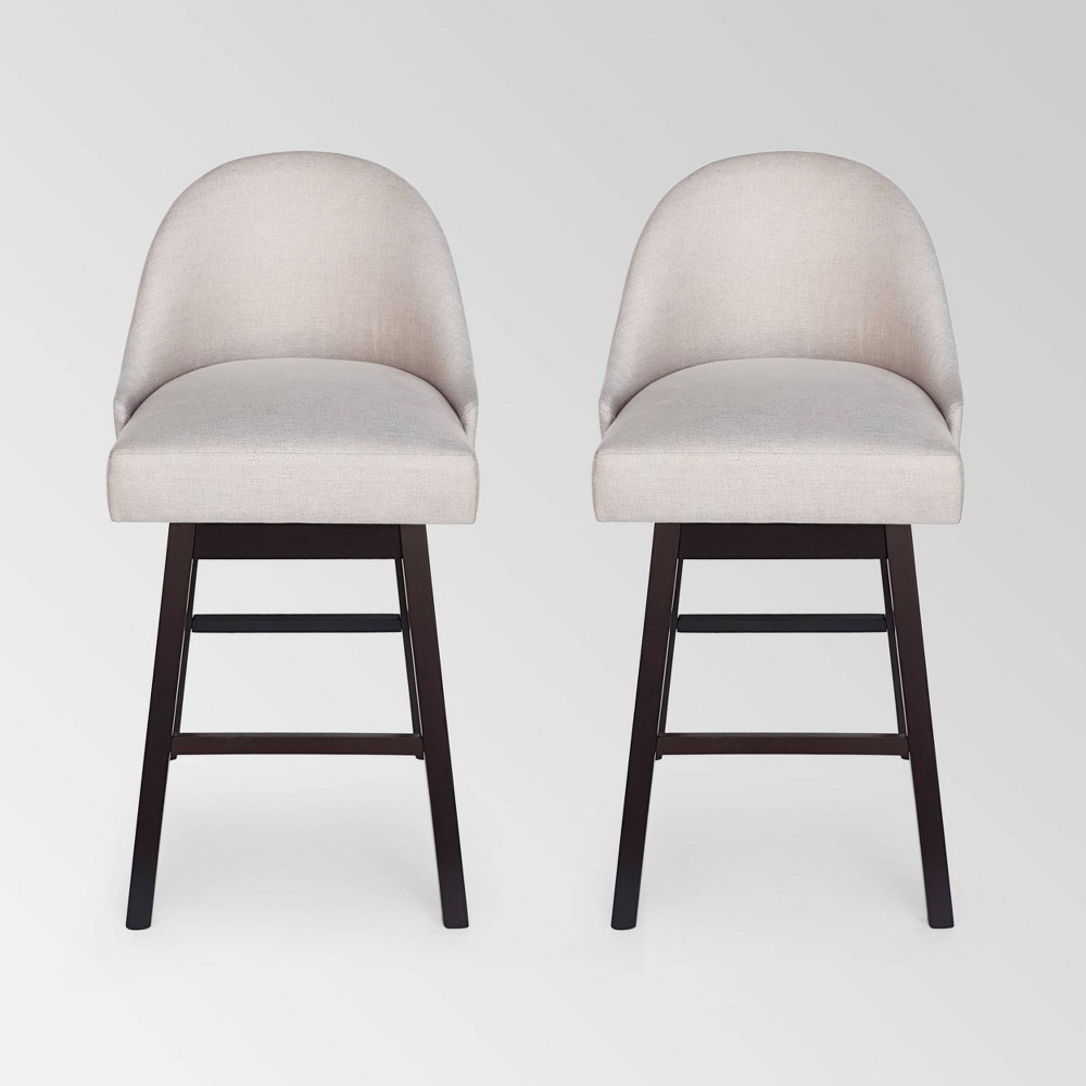 Photos - Chair Set of 2 Boyd Modern Upholstered Swivel Barstools Beige: 31" Seat, Rubberw