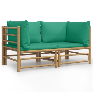 vidaXL Farmhouse Style Patio Corner Sofas 2 pcs in Bamboo with Green Cushions - Ideal for Outdoor Spaces, Gardens, Decks and Patios - 1 of 4