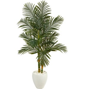 Nearly Natural 5.5-ft Golden Cane Artificial Palm Tree in White Planter - 1 of 3