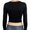 Women's Lace Trim Square Neck Long Sleeve T-Shirt Slim Fit Crop Tops - 4 of 4