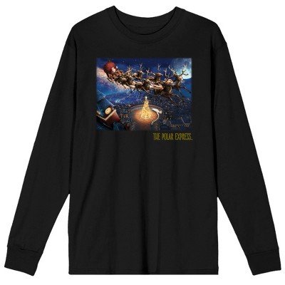 Polar Express Santa Sleigh Screenshot Men's Black Long Sleeve Shirt-XL