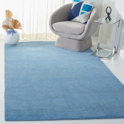 Handmade Coastal Blue Solid Wool Rectangular Accent Rug