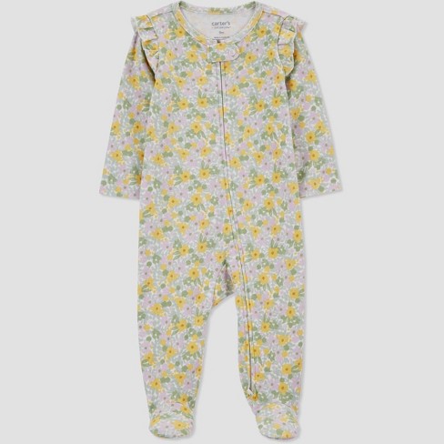 Carter's Just One You®️ Baby Girls' Floral Footed Pajama - Green/Yellow  Newborn