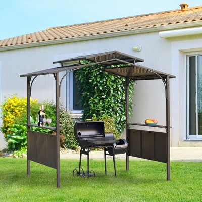 Brown Steel BBQ Grill Gazebo with Polycarbonate Roof and Side Shelves