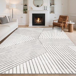 Modern Geometric Area Rug Washable Rug with Non Slip Rubber Backing Soft Non Shedding Carpet, Indoor Low Pile Thin Foldable Mat - 1 of 4