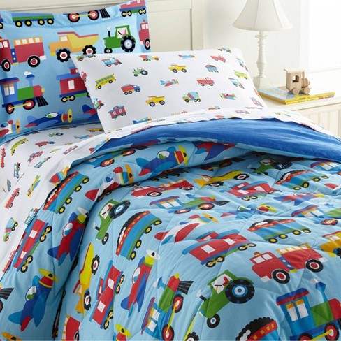 Twin Trains With Planes And Trucks, Lightweight Cotton Quilt Twin Size