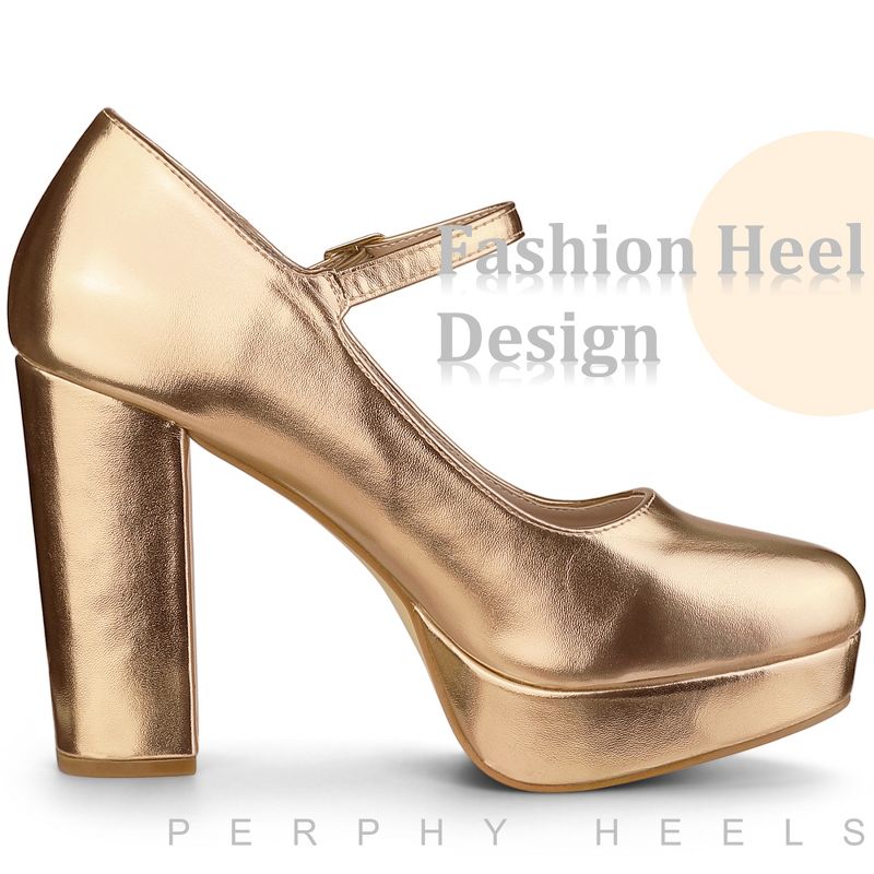 Perphy Platform Ankle Strap Chunky Heels Mary Janes Pumps for Women, 4 of 6