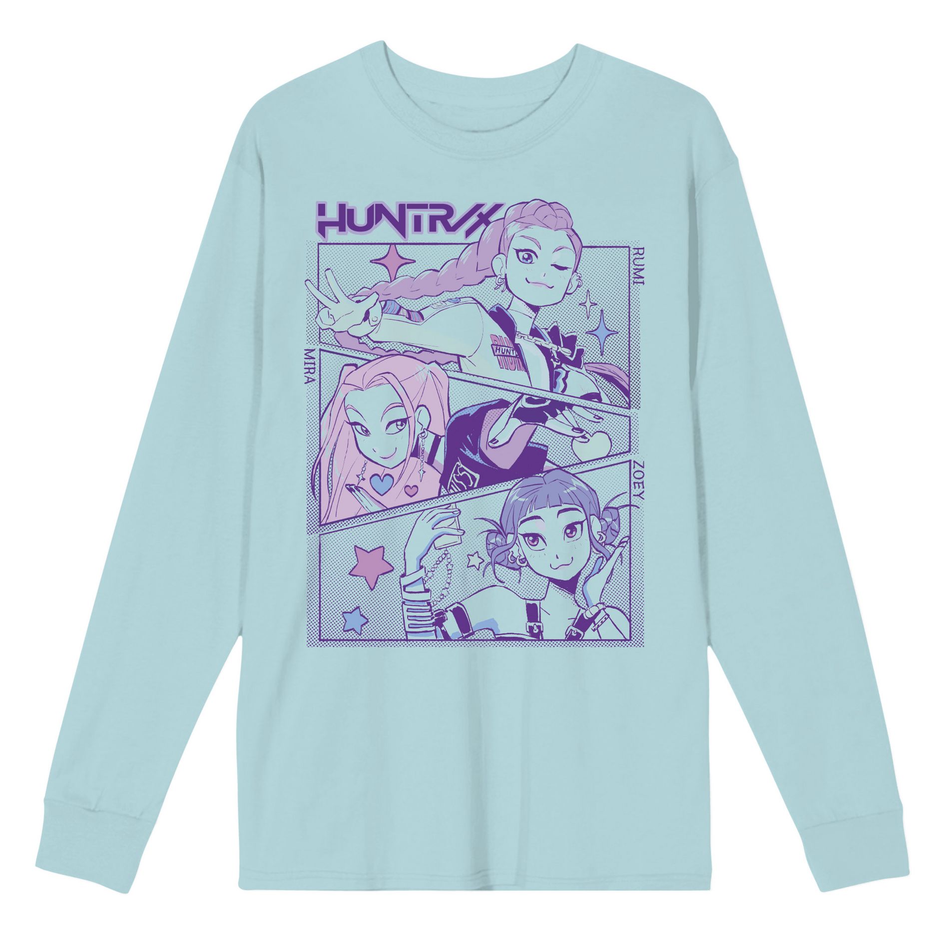 Kpop Demon Hunters Panel Art Huntrix Adult Celadon Crew Neck Long Sleeve T-shirt