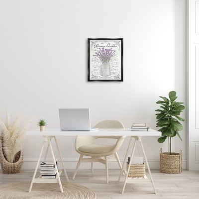 Lavender Sprigs Bouquet French Script Canvas Art in Black Frame
