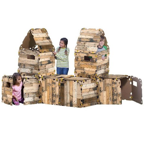 Cardboard 16-Piece Cabin Fantasy Fort Indoor Building Kit with Sturdy 22" Sq 