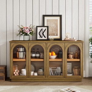 VYNXARIA 4-Door Large Storage Buffet Cabinet with Glass Doors£¬Arched Design with Adjustable Shelves in Old Pine Finish - 1 of 4