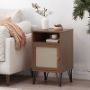 Pilster Contemporary End Table with Storage Walnut/Natural/Black - Christopher Knight Home: Sled Legs, Rattan Accents, Cabinet - 2 of 4