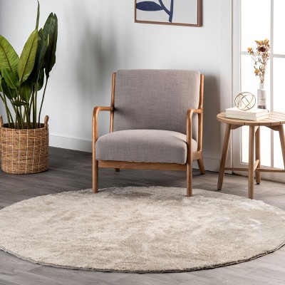 Beige Round Washable Shag Synthetic Area Rug