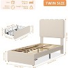 Twin Bed Frame with Drawer, White Velvet Upholstered Platform Bed with Wave Headboard for Kids/Girls, Wooden Slats Support, No Box Spring Needed - 2 of 4