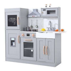 Wooden Kids Play Kitchen,Modern Toy Kitchen Playset for Toddler, Play Kitchen Set, Pretend Coffee Machine, Kitchen Hood - 1 of 4