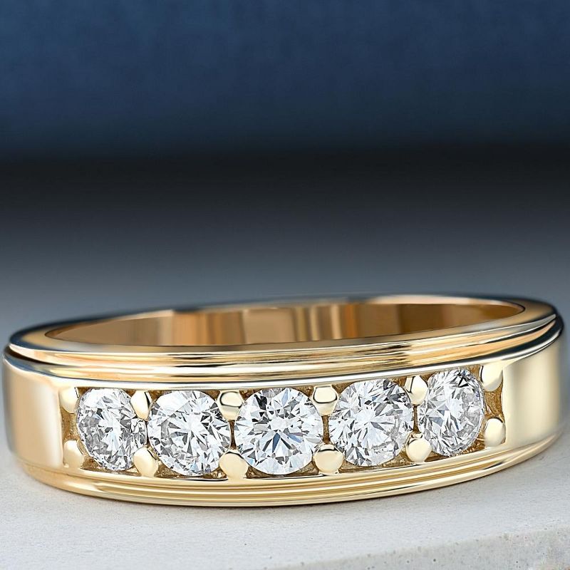 Pompeii3 1 Ct Diamond Ring Mens High Polished Solid Yellow Gold Wedding Band Lab Created, 4 of 6