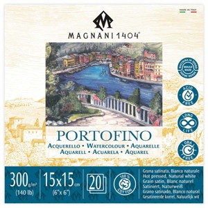 Magnani 1404 Portofino Hot Press 100% Cotton Watercolor Paper Pad, 20 Sheets, 140 lb, Acid-Free, UV Resistant, Deckled Edges, Vegan Sized Water Color - 1 of 4
