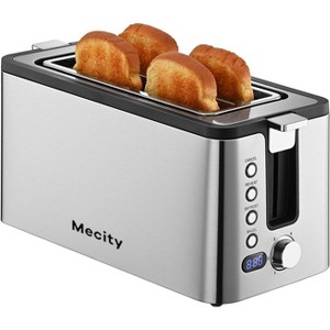 Mecity 4-Slice Long Slot Toaster - Stainless Steel, 1300W, 6 Browning Settings, with Warming Rack & Removable Crumb Tray (Silver/Grey & Gold) - 1 of 3
