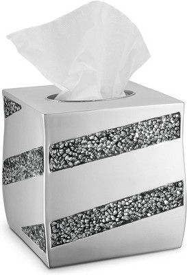 Creative Scents Silver Mosaic Tissue Box Cover Square