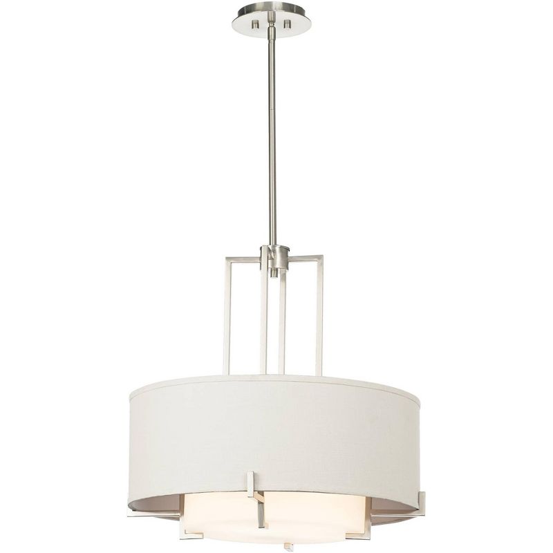 Possini Euro Design Concentric Brushed Nickel Pendant Chandelier 25" Wide Modern White Fabric Drum 4-Light for Dining Room House Foyer Kitchen Island, 1 of 9