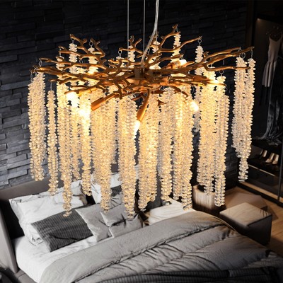 DOMETOUR 24 Modern Gold Pendant Light with Cascading Crystals, for Living Room, Dining Room, Foyer, High-End Decorative Fixture (No Bulb)
