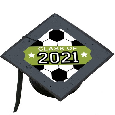 Big Dot of Happiness Grad Soccer - 2021 Graduation Cap Decorations Kit - Grad Cap Cover