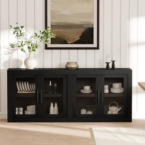 70.8" Mid Century Modern Buffet Cabinet w/ 4 Doors - Wood Coffee Bar & Media Credenza for Living Room, Kitchen, Hallway Storage - 1 of 4