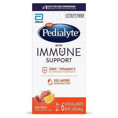 Pedialyte Immune Support Electrolyte Powder - Fruit Punch - 6ct/0.6oz