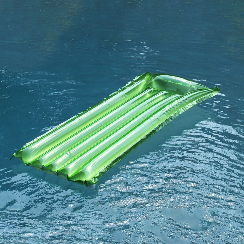Swim Central 72" Inflatable Green Reflective Sun tanner Pool Float, 3 of 4