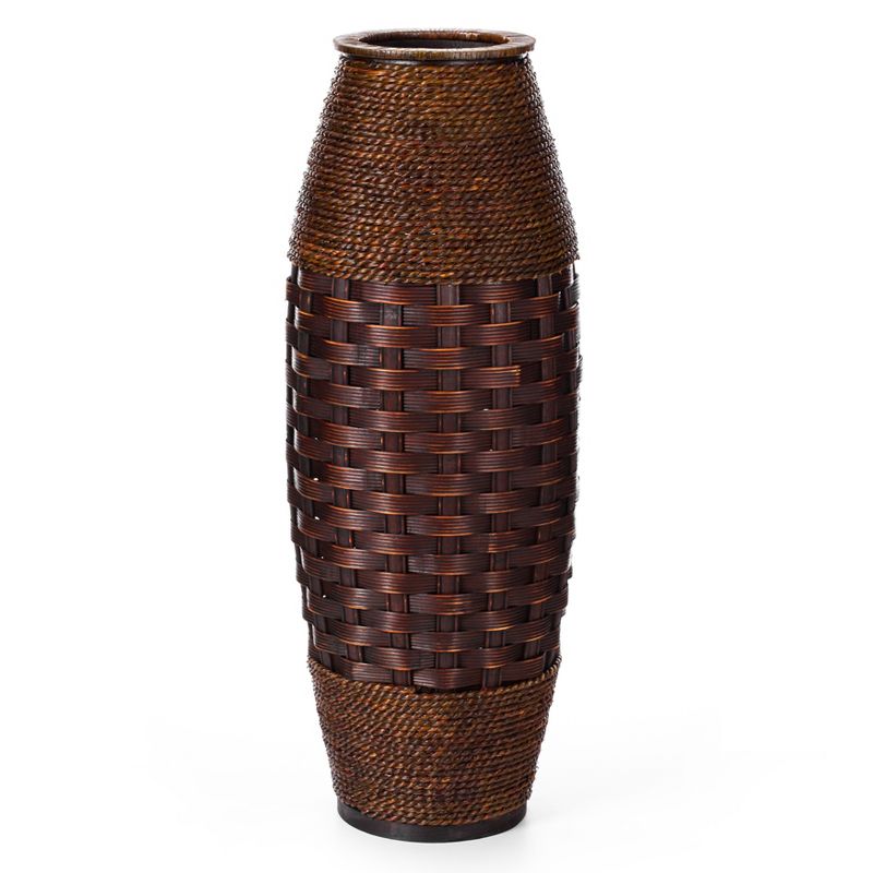 Uniquewise Antique Cylinder Style Floor Vase For Entryway or Living Room, Bamboo Rope, Brown 26" Tall, 3 of 6