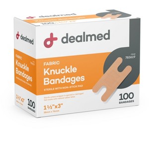 Dealmed Fabric Knuckle Bandages with Non-Stick Pad, Sterile, Latex Free Wound Care, 1.5" x 3" - 1 of 4