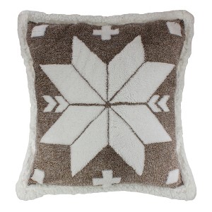 Northlight 20" Brown and White Plush High Pile Fleece Throw Pillow with Snowflake - 1 of 4