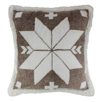 Northlight 20" Brown and White Plush High Pile Fleece Throw Pillow with Snowflake