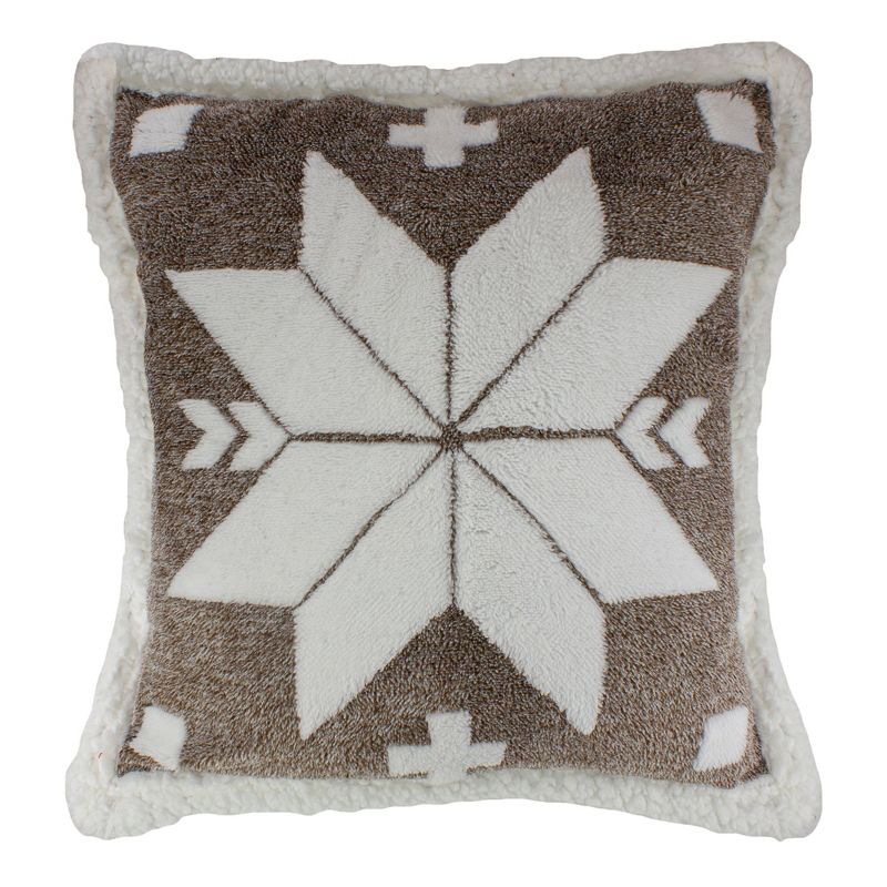 Northlight 20" Brown and White Plush High Pile Fleece Throw Pillow with Snowflake, 1 of 7