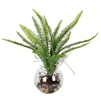 Vickerman 15.5" Artificial Green Fern In Glass Pot.